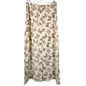 Saks Fifth Avenue Butterfly Print Button Front Maxi Skirt Sheer Y2k Fairy No Tag